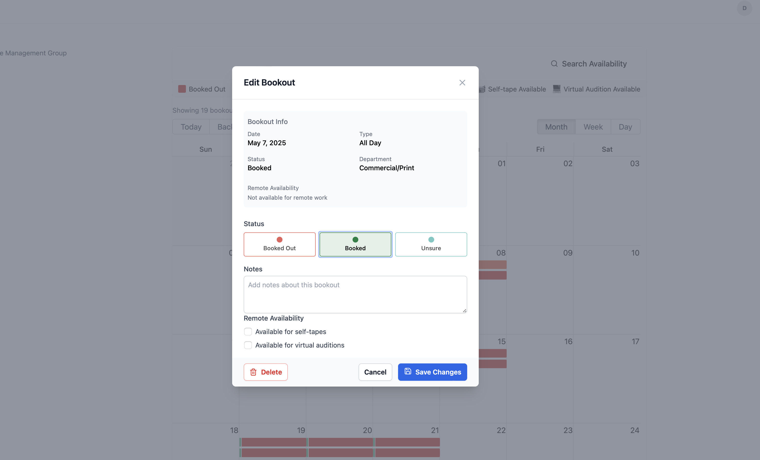 Availability Status Submission Interface