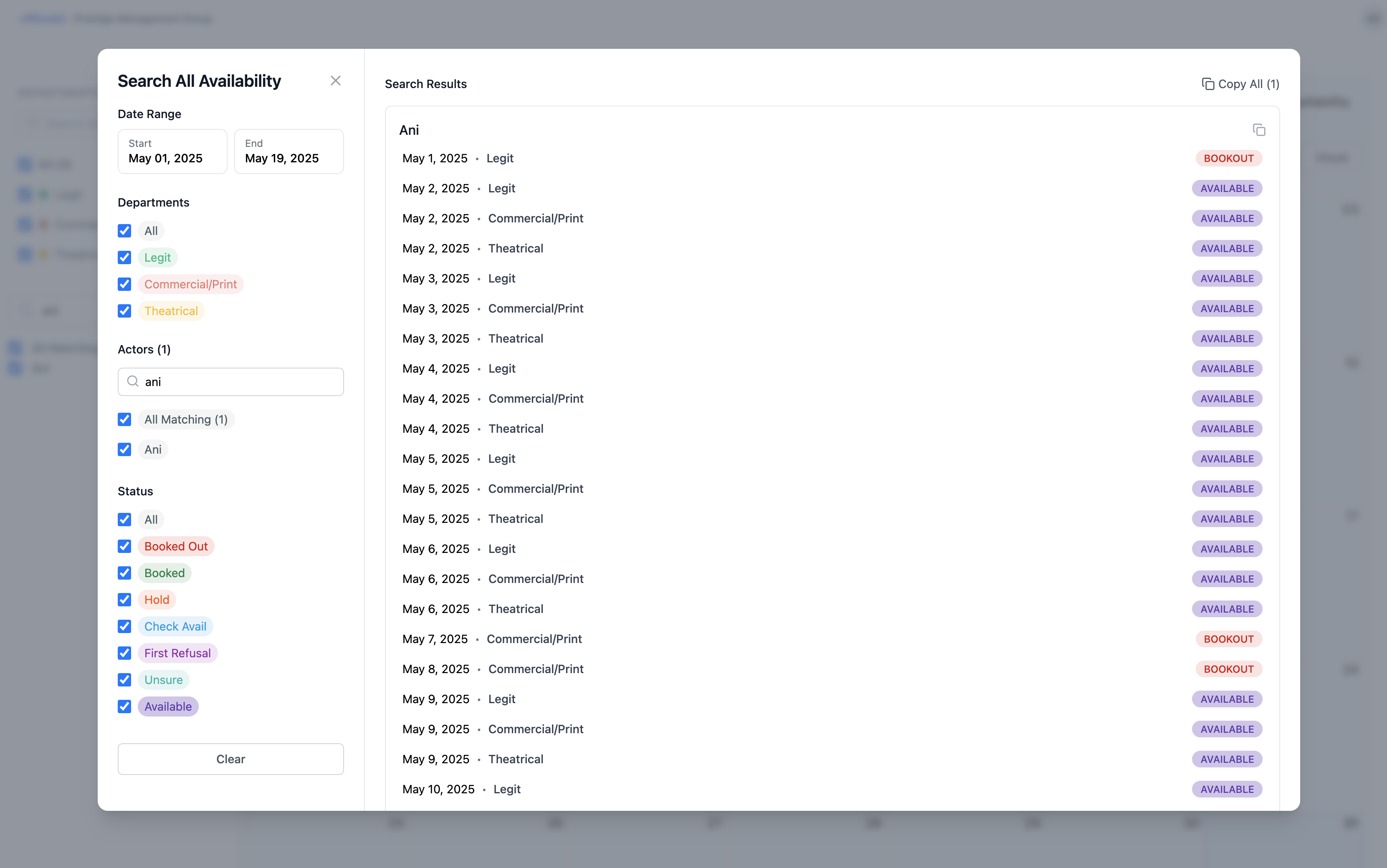 Availability Search Screenshot