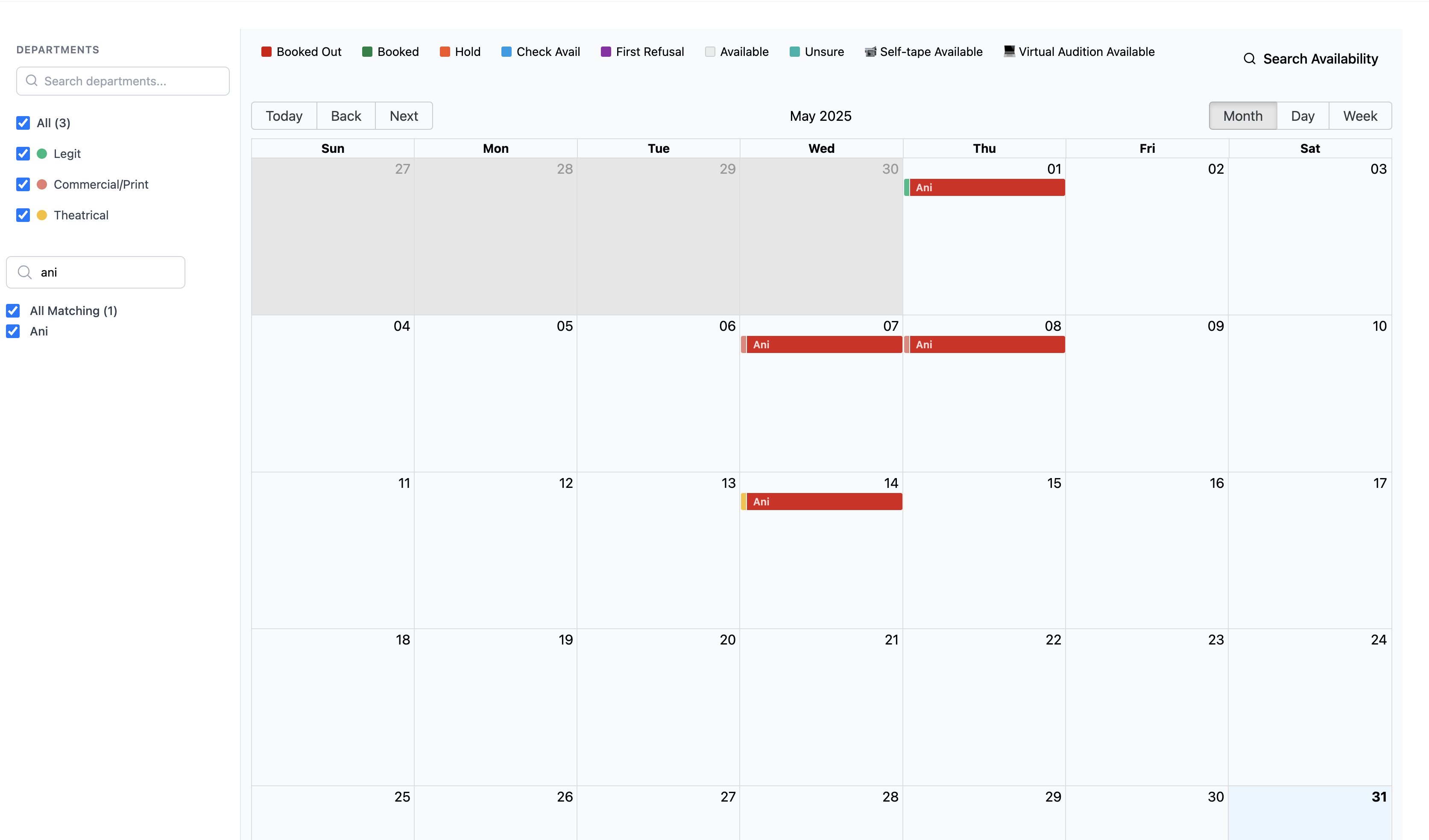 Calendar View Screenshot